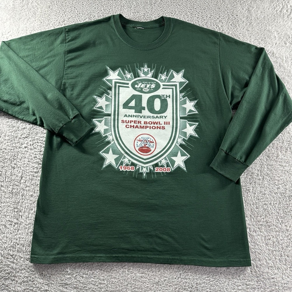 NY Jets 40th Anniversary Super Bowl‎ Champion Shirt Mens Large Long Sleeve Green